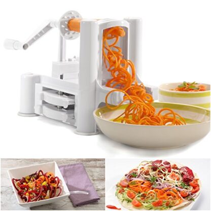 WonderVeg Spiralizer Vegetable Slicer - Tri Blade Spiral Slicer - Zucchini Spaghetti Pasta Noodle Maker - Cleaning Brush, Mini Recipe Book, 6 Spare Parts Included - Image 3